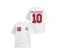 Show Me The Merch Bellingham 10 White Red Graphic Tee | England Jersey Football T-Shirt | Numbered Sports Top with Front & Back Print | Unisex Lifestyle Football Merchandise