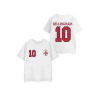 Show Me The Merch Bellingham 10 White Red Graphic Tee | Kids Short Sleeve Football Jersey Top | England Shield Crest Sports T-Shirt | Classic Crew Neck Player Number Merchandise - 13-14 Years