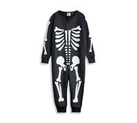 Show Me The Merch Black Skeleton Onesie | Microfleece Long Sleeve Zip-Up Halloween Costume | Classic Plain Design | Spooky Dress-Up Apparel for Kids - 18-24 Months