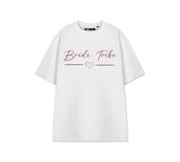 Show Me The Merch Bride Tribe Womens White Short Sleeved T-Shirt | Graphic Tee for Her | Hen Party Bachelorette Gift | Bridal Squad Shirt for Women | Ladies Wedding Crew Top