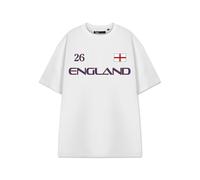 Show Me The Merch England 26 White Graphic Tee | Short Sleeve Crew Neck T-Shirt | Sports Jersey Numeric Design | Football Lifestyle Top | Adult Unisex Cotton Tshirt with Flag Print - Small