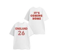 Show Me The Merch England White Graphic Tee | Red It's Coming Home Print | Short Sleeve Crew Neck T-Shirt | Football Sports Celebration Top | Adult Unisex Merchandise - Small