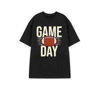 Show Me The Merch Football Theme Black Graphic Tee | Classic Sports Top for Unisex Adults | Game Day Crew Neck Short Sleeve Pull-On Shirt | American Football Casual Wear Support