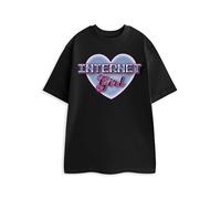 Show Me The Merch Internet Girl Black Graphic Tee | Women's Short Sleeve Crew Neck Top | Y2K Cartoon Print Streetwear | Internet Culture Merchandise