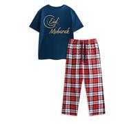 Show Me The Merch Kids Navy Eid Mubarak Pyjama Set | Short Sleeve Long Leg Nightwear | Crew Neck Pull-On Letter Print | Religious Holiday Celebration Sleepwear 9-10 Years