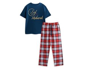 Show Me The Merch Kids Navy Eid Mubarak Pyjama Set | Short Sleeve Long Leg Nightwear | Crew Neck Pull-On Letter Print | Religious Holiday Celebration Sleepwear 7-8 Years