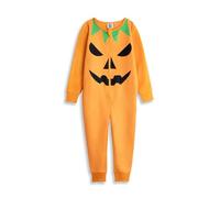 Show Me The Merch Kids Pumpkin Onesie in Orange | Long Sleeve Microfleece Zip-Up Costume for Halloween | Classic Plain Outfit | Seasonal Holiday Wear | Fun Kids Halloween Apparel - 7-8 Years