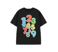 Show Me The Merch Kids T-Shirt in Black | Numbers Day Graphic Tee for Unisex Children | Short Sleeve Cartoon Apparel | Fun Maths Costume with Faces on Numbers 1-9 - 7-8 Years