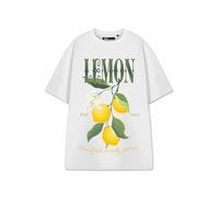 Show Me The Merch Lemon Women's White Short-Sleeved T-Shirt | Graphic Tee with Lemon Design | Trendy Fruit Print Top | Summer Fashion Apparel for Women