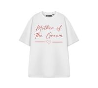 Show Me The Merch Mother of The Groom Womens White Short Sleeved T-Shirt | Graphic Tee for Ladies | Wedding Party Apparel Top | Bridal Shower Gift for Her | Bride's Crew Shirt for Women