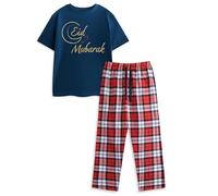 Show Me The Merch Navy Eid Mubarak Short Sleeve Long Leg Pyjama Set | Crew Neck Pull-On Nightwear | Religious Holiday Sleepwear | Eid Celebration Merch - X-Large
