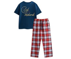 Show Me The Merch Navy Eid Mubarak Short Sleeve Long Leg Pyjama Set | Crew Neck Pull-On Nightwear | Religious Holiday Sleepwear | Eid Celebration Merch - Medium
