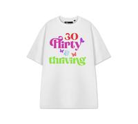 Show Me The Merch Womens White 30 Flirty & Thriving Short Sleeved T-Shirt - Medium