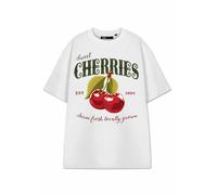 Show Me The Merch Womens White Cherries Short Sleeved T-Shirt - Large