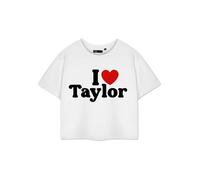 Show Me The Merch Womens White I Love Taylor Cropped Short Sleeved T-Shirt - Large