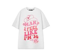 Show Me The Merch Women's White Short Sleeved T-Shirt | 'Man I Feel Like I'm 30' Graphic Tee | Fun Top for Ladies | Merchandise Novelty Gift
