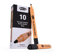 SHOW-ME - Triangular Whiteboard Markers | Drywipe, Erasable Black Medium Tip 2mm Line | Classroom Board Writing Pens with 1-day Cap-off, Box of 10
