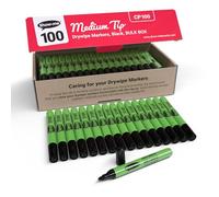 Show-me - Whiteboard Markers | Drywipe, Erasable Black Medium Tip 2mm Line | Classroom Board Writing Pens with 3-Day Cap-off, Box of 100