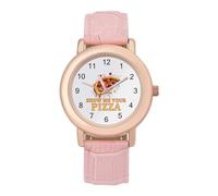 Show Me Your Pizza Women's PU Leather Strap Watch Analog Quartz Watch Casual Wristwatch for Home Work