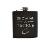 Show Me Your Tackle Black Hip Flask - Funny Rugby Gifts for Men - Rude Anniversary Present
