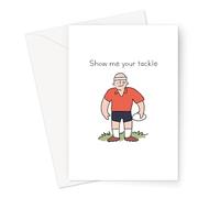 Show Me Your Tackle Greeting Card | Joke Burly Rugby Player Doodle, Rugby Love Card, Card for Rugby Player, Anniversary, Valentine's