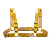 Show muscle leather Adjustable Belt Suspender Harness Punk Goth Chest shoulder Strap Braces Body strap, Yellow, One Size