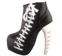 SHOW STORY Punk Design Black White Women's High-top Bone High Heel Hidden Platform Ankle Boots,LF80666BK37,4 UK，Black