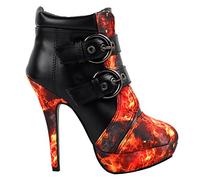 SHOW STORY Punk Flame Black Buckle High Heel Stiletto Platform Ankle Boots,LF30301AF41,8UK,Flame(Black