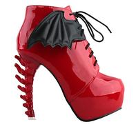 SHOW STORY Retro Design Red Black Two Tone Women's High-top Bone High Heel Platform Ankle Boots,LF80658RD35,4US,Red