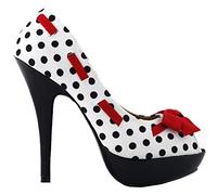 SHOW STORY White Black Ribbon Accent Red Bow Multi Colored Shoes,LF30421WT38,5UK,White