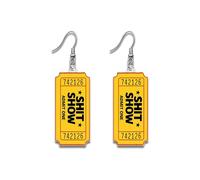 Show Ticket Dangle Acrylic Earrings - Yellow Admit One Design - Funny Event Jewelry - Quirky Statement Accessory - Fashion Gift For Women - Stainless Steel Hooks