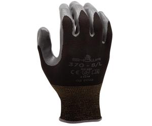 Showa 370Xl Black Nylon Backing Fabric Protective Glove With Nitrile Coating on the palm, Size XL, black