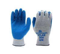 SHOWA Atlas 300M-08 Fit Palm Coating Natural Rubber Glove, Blue, Medium (Pack of 12 Pairs)