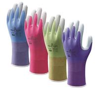SHOWA Floreo 370 Gardening Gloves for Women & Men - 4 Pairs Multicolour Nitrile-Coated Garden Gloves with Touchscreen Grip - Lightweight, Breathable & Comfortable Fit - Medium
