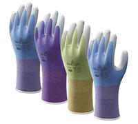 SHOWA Floreo 370 Gardening Gloves for Women & Men - 4 Pairs Multicolour Nitrile-Coated Garden Gloves with Touchscreen Grip - Lightweight, Breathable & Comfortable Fit - Large