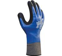 SHOWA S-TEX 377 Cut-Resistant Nitrile Dipped Work Glove, Blue/Black, M | Full Nitrile Dipped, Hagane Coil, 13 Gauge