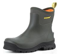 Showave Men's Short Rubber Rain Boots Waterproof Mud Booties for Outdoor Working Insulation Garden Farm Boot Lightweight Slip-on Rain Footwear, Olive, 13