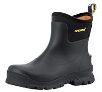 Showave Men's Short Rubber Rain Boots Waterproof Mud Booties for Outdoor Working Insulation Garden Farm Boot Lightweight Slip-on Rain Footwear, Black, 13