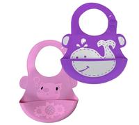 Showcan Waterproof Silicone Weaning Bib Fold Away Easy Comfortable Wipe Clean Eco Friendly, 2pcs Pink & Purple, 6 Month To 3 Years