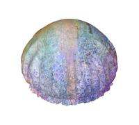 Shower Abstract Purple Weeping Flower Print Cap For Women Reusable Waterproof, Double Layered Shower Hair Cap With Elastic Strap,One Size
