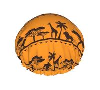Shower African Animals Print Cap For Women Reusable Waterproof, Double Layered Shower Hair Cap With Elastic Strap,One Size