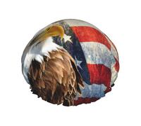 Shower American Flag Fire Eagle Print Cap For Women Reusable Waterproof, Double Layered Shower Hair Cap With Elastic Strap,One Size