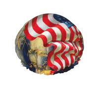 Shower American Usa Flag Eagle Art Print Cap For Women Reusable Waterproof, Double Layered Shower Hair Cap With Elastic Strap,One Size