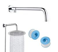 Shower Arm Accessories,CHENKEE 41 cm Stainless Steel Shower Head Arm Bathroom Extension Tube Copper Holder Silver Polished Chrome Head Extension Rod With 2 roll PTFE Seal Tape for Rainfall Shower Head