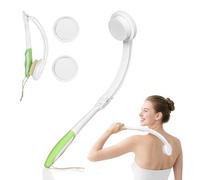 Shower Back Scrubber, Foldable Long Handle Bath Brush with Soft Natural Bristles, 3 Interchangeable Brush Heads, Back Lotion Applicator for Women Men Elderly