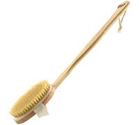 Shower Back Scrubber Natural Bristle Shower Scrubber with Long Wood Handle 16.5x3 Inch Bath Brush for Home, Bath Center
