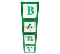 Shower Balloon Boxes with Letters Green Paper Decorations | Shower and Gender Reveal Decor, Paper Construction, Green Finish, Letters Included for Display