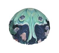 Shower Beautiful Moth Print Cap For Women Reusable Waterproof, Double Layered Shower Hair Cap With Elastic Strap,One Size