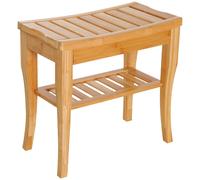 Shower Bench Natural Wood 44.5x47.5x26cm 2-Tier Slatted Storage Seat 100kg Bath