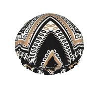 Shower Black White Tan Zigzag Print Cap For Women Reusable Waterproof, Double Layered Shower Hair Cap With Elastic Strap,One Size